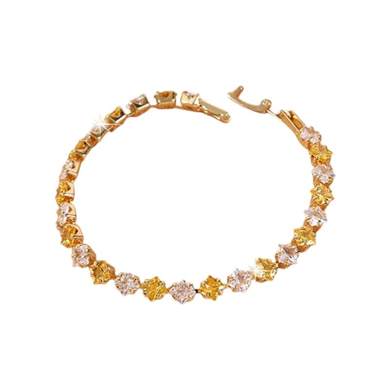Geometric Pattern Cubic Zirconia Tennis Bracelet Gold Plated Copper Chain Wristband Wrist Accessory For Women Men
