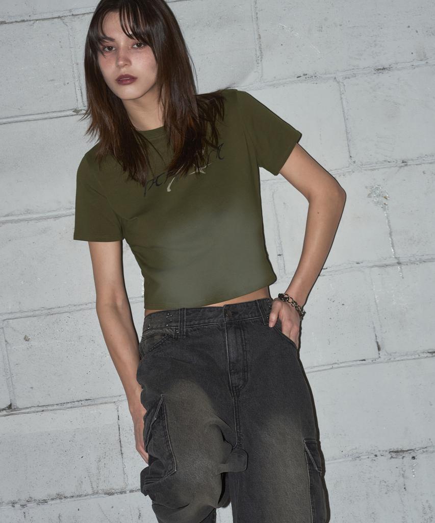 Ledeoli Vintage Slim Crop Top [Washed Black]
