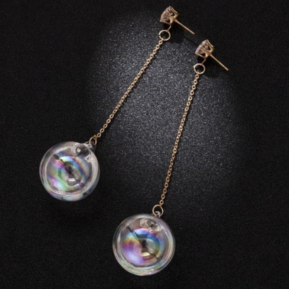 Nuovi Pendenti Orecchini in Vetro Trasparente a Sfera con Goccia d'Acqua all'Interno Coreani per Donne Ragazze Gioielli Trendy