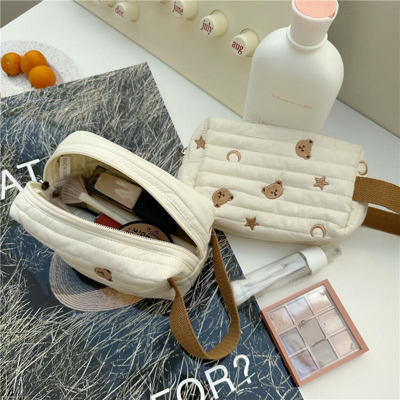 Cartoon Bear Star Moon Ladies Cosmetic Bag Cute Simple Women's Clutch Purse Handbags Fashion Solid Color Female Storage Bags