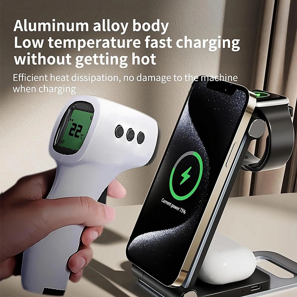 15W Fast Magnetic Wireless Charging Station 3 In 1 Foldable for iPhone 14 15 Samsung S23 AirPods Pro Aluminum Stand