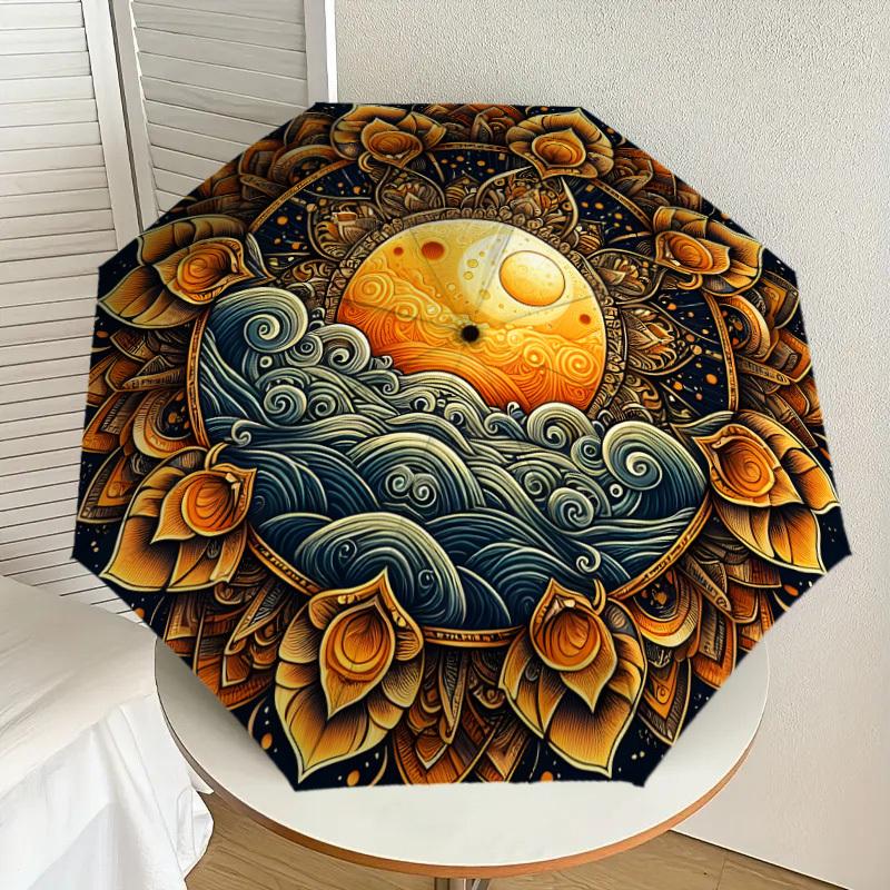 

1pc Golden Lotus Mandala Umbrella with Plastic Handle,Suitable for All Seasons Home Travel Outdoor UmbrellaDD1250