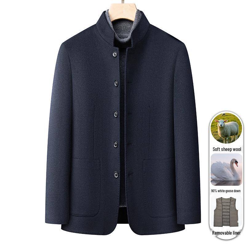 Dad's Middle-Aged Men's Wool Zhongshan Suit: Winter Business Casual Down-Lined Coat