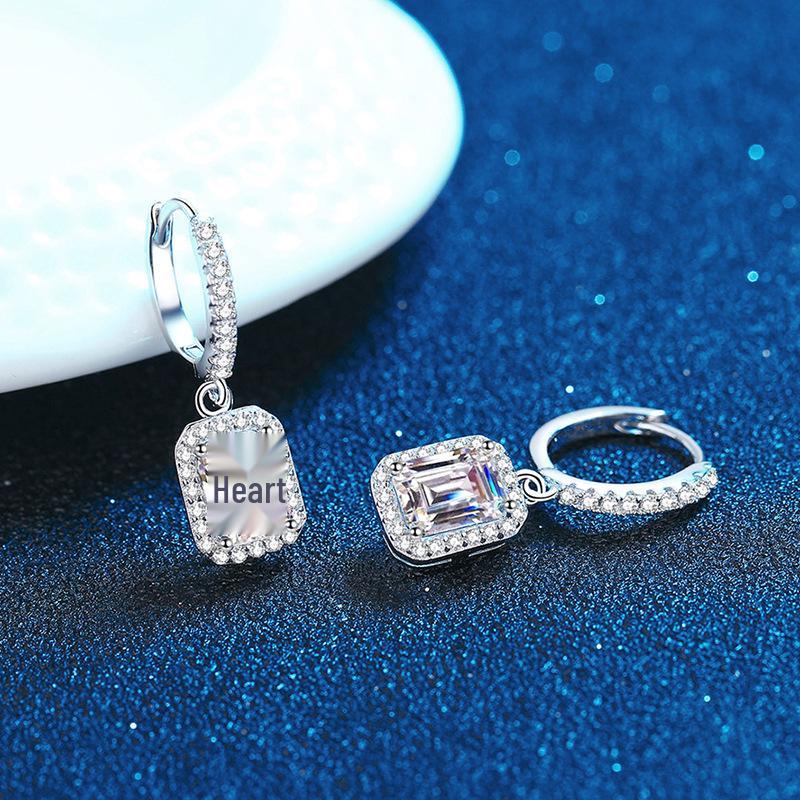 Emerald Cut Moissanite Stud Earrings In Platinum-Plated S925 Sterling Silver