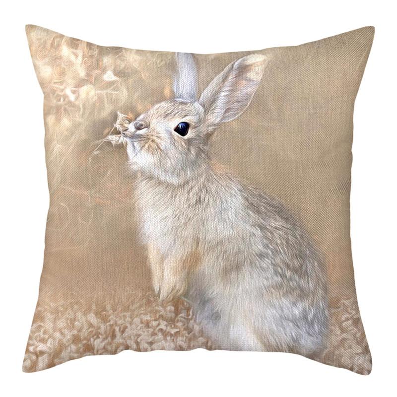 

Бежевый льняной чехол для подушки с серым кроликом, наволочка для домашнего стула, дивана и автомобиля, декоративные наволочки 45x45 см