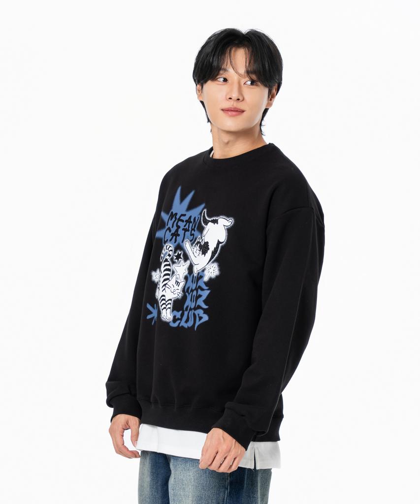 MOZMOZ Mincats Graphic Oversized Sweatshirt Black