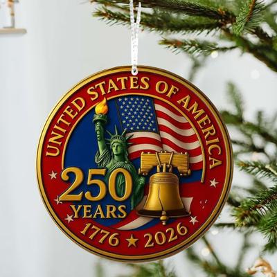 1/2 Piezas Estados Unidos 250 Aniversario Decoración Colgante Acrílico Bandera Estadounidense Redonda Adorno de Escritorio para Hogar Jardín