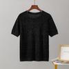 Gestrickte T-Shirts, einfarbig, Rundhalsausschnitt, kurze Ärmel, lockere Pullover-Oberteile, Retro-Stil, stilvolle Damenblusen aus glänzendem Eisseiden-Chiffon
