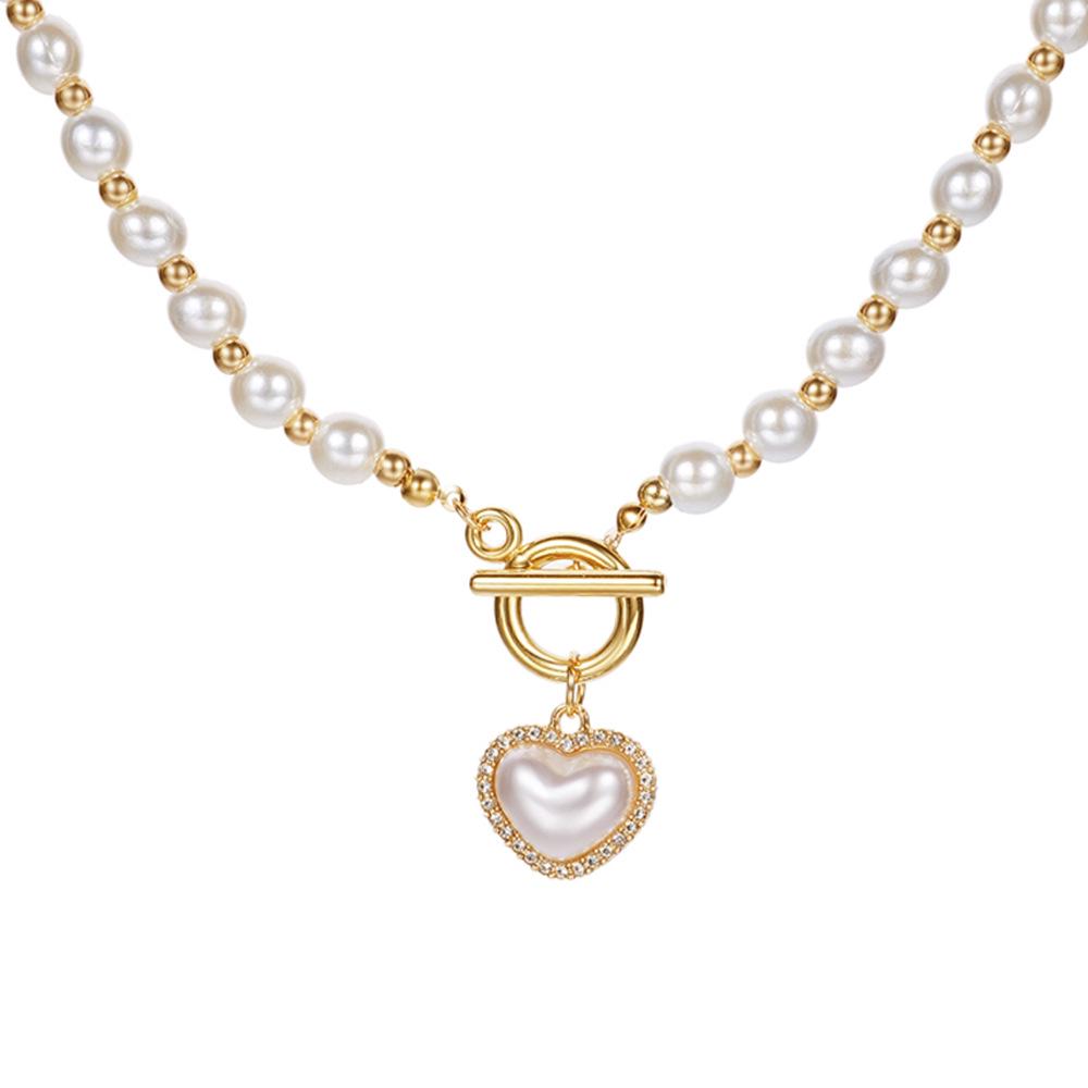 Collana Trendy con Ciondolo a Cuore per Donna - Catena Minimalista per la Clavicola con Chiusura OT per uno Stile alla Moda