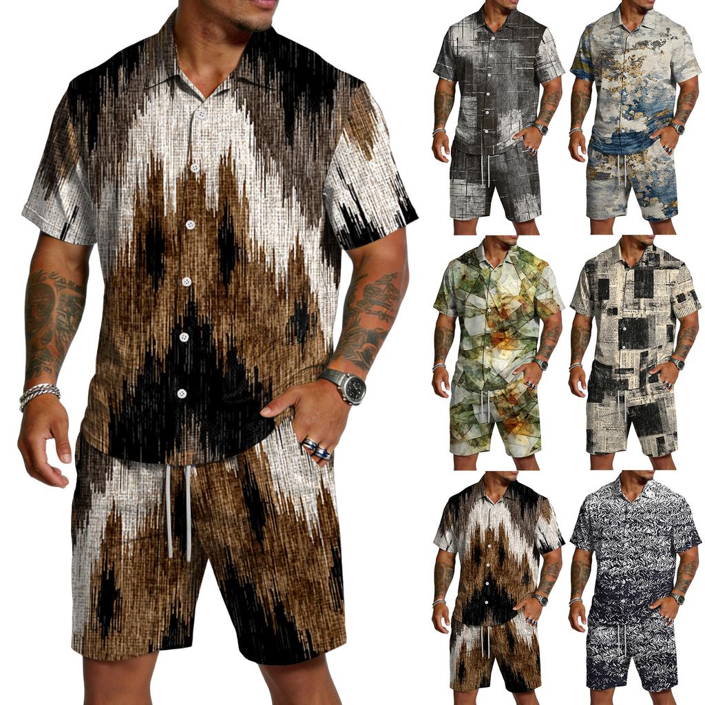 Men's Casual Lightweight Breathable Short-Sleeve Shirt And Shorts Set
