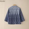 ZANZEA Women Ethnic Print Casual Stand Collar 3/4 Sleeve Cardigan Blouse