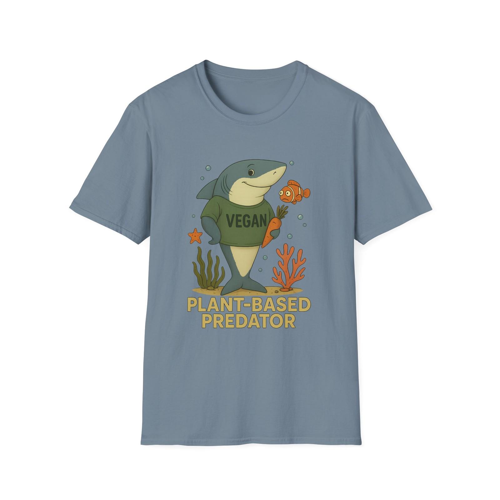 Unisex Softstyle Vegan Shark T-Shirt Mens Womens Tees Top: Funny, Sea Life, Plant-Based Predator M