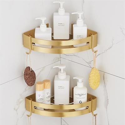 Wall Mounted Bathroom Shelf Brushed Gold Aluminum Bath Shower Shelf Bath Shampoo Holder Corner Shelf