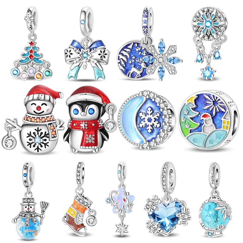 Copper Metal Christmas Collection Charm Bead Components Snowflake Winter Bead Component Bow Snowman Pendant Bead Component Compatible With Authentic
