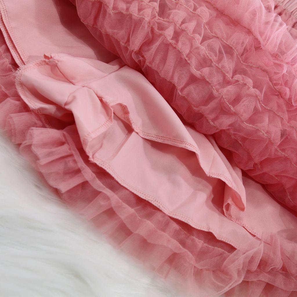 Korean Style Women's High Waist Mesh A-line Puffy Skirt - Autumn 2025