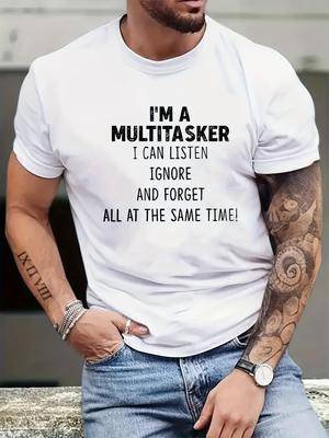 'ICH BIN EIN MULTITASKER' Rundhals Grafik T-Shirts, Freizeit-Tees, Kurzarm Bequeme Oberteile, Herren Sommerkleidung