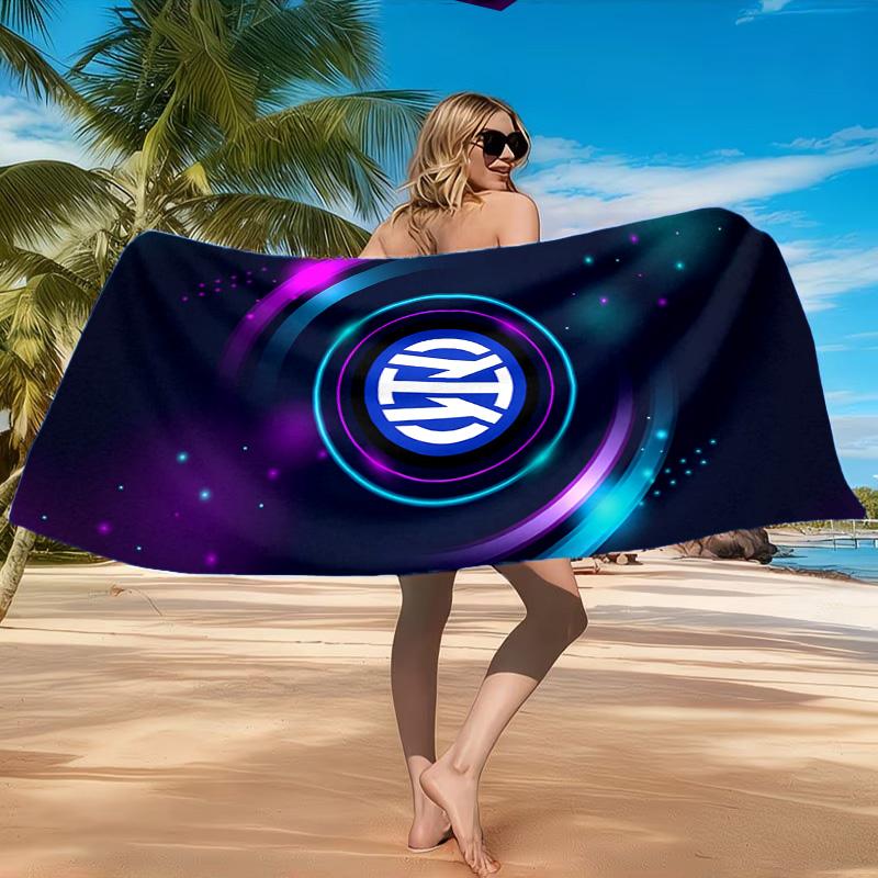 Mi-lan FC Emblem Printed Microfiber Beach Towel, Soft And Absorbent, Quick-Dry, Ideal for Summer Travel, Beach Essential, Swimming Pool