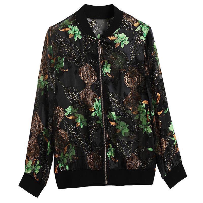 Women's 2025 Spring/Summer Chiffon Baseball Jacket - Plus Size, Casual Print, Short Cardigan