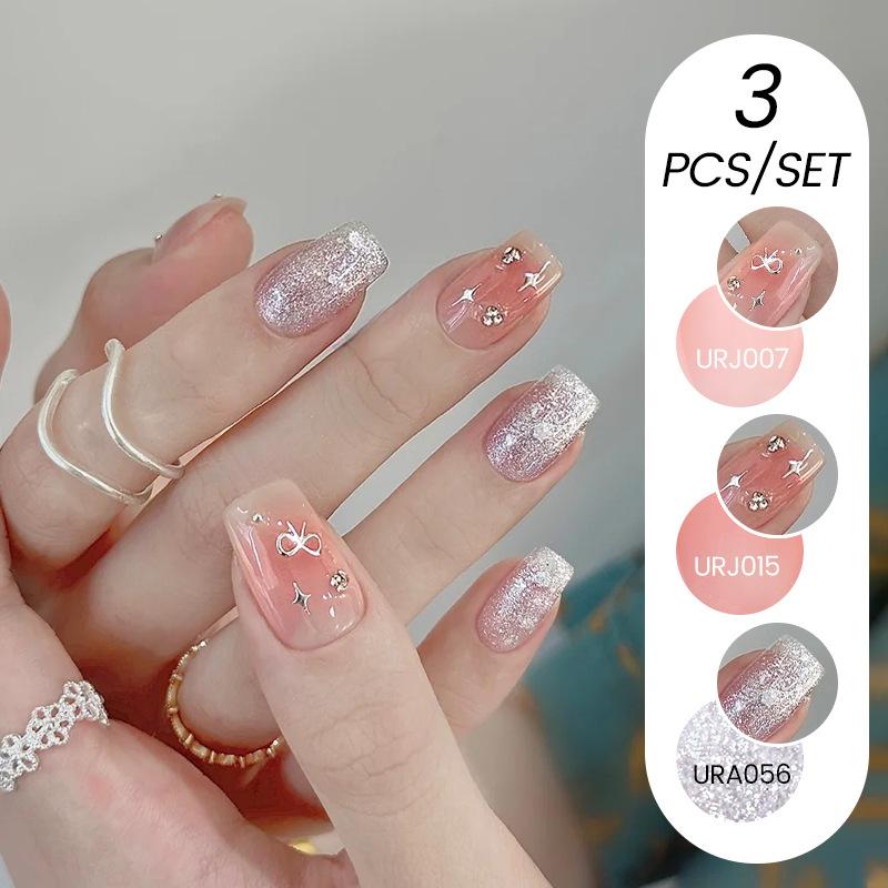 Nail Art Buz Şeffaf 3 Adet Tırnak Cilası Tutkalı Seti, Popüler Nude Beyazlatıcı Toz Şeffaf Tırnak Cilası Tutkalı