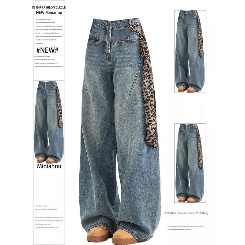 150kg Plus Size Women s Korean Style Loose High-Waisted Jeans, New Design for Plus-Size Women, Slimming Wide-Leg Pants