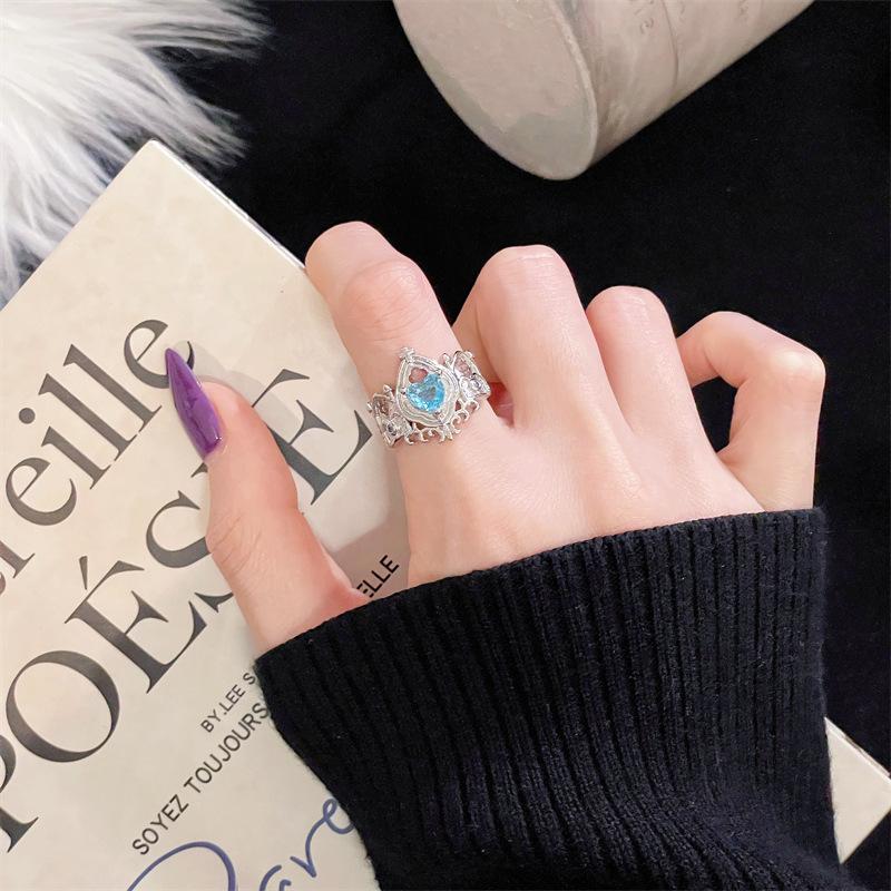 New Niche Light Luxury High-End Color Treasure Sea Blue Zir*****Pen Ring Simple Fashion Jewelry Women