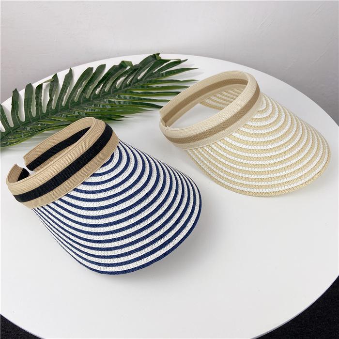 Empty Hat Children's Face Hat Ins Sunscreen Sun Hat Korean Elastic No Top Straw Hat Travel Striped Beach