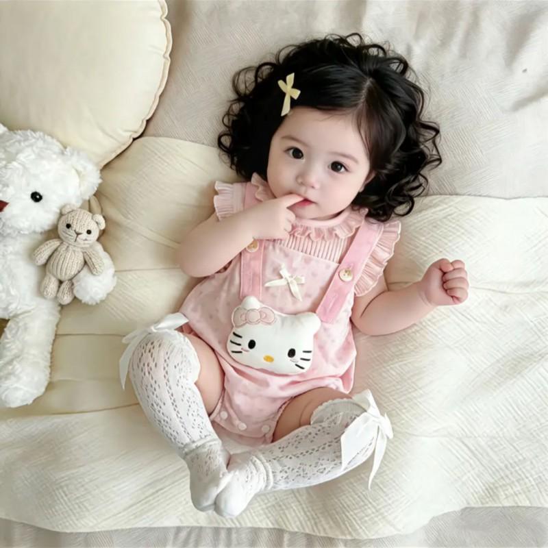 Baby Girl 2-Piece Set Thin Short Sleeve Top Overalls Cute Princess Style
