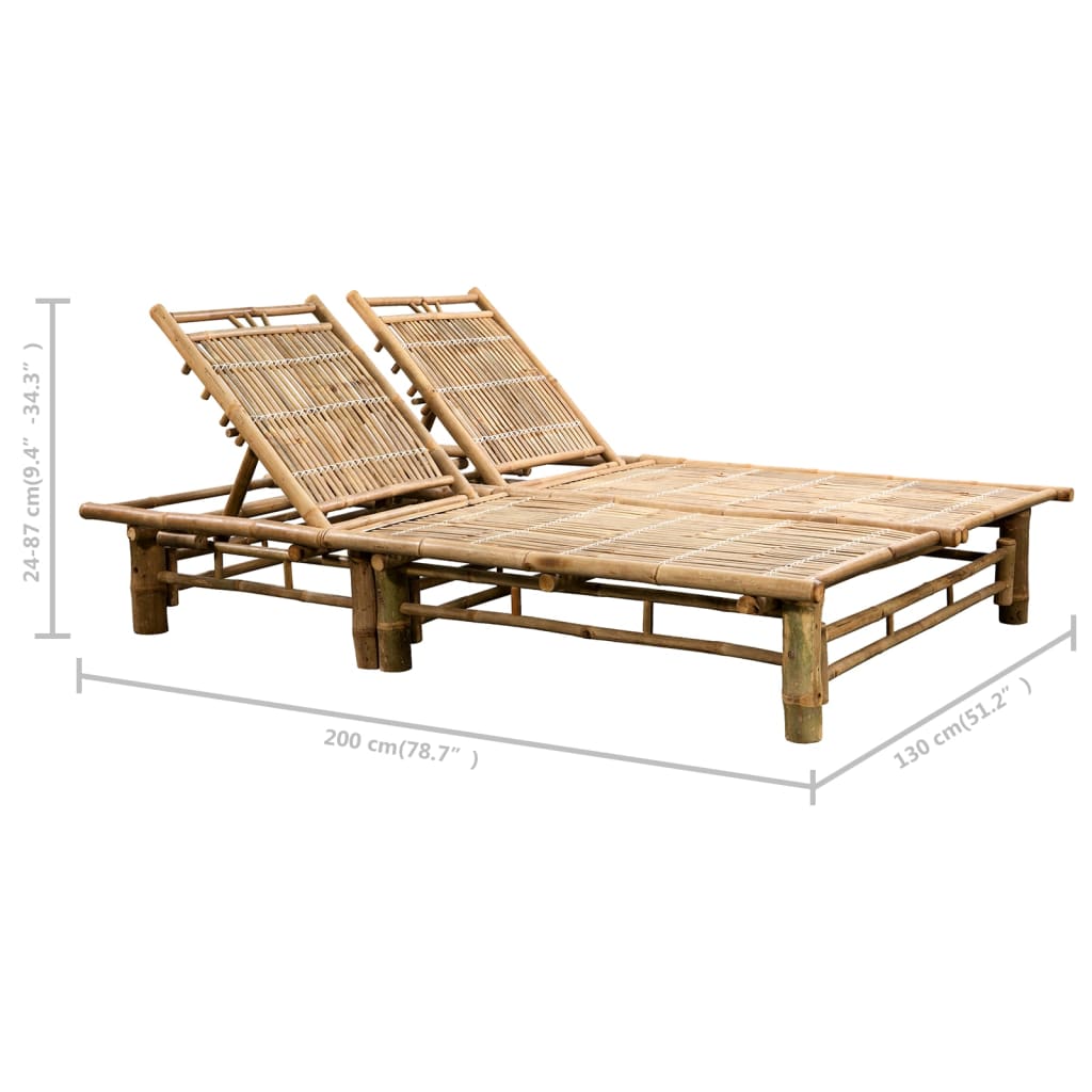 2 Person Sun Lounger with Cushions Bamboo