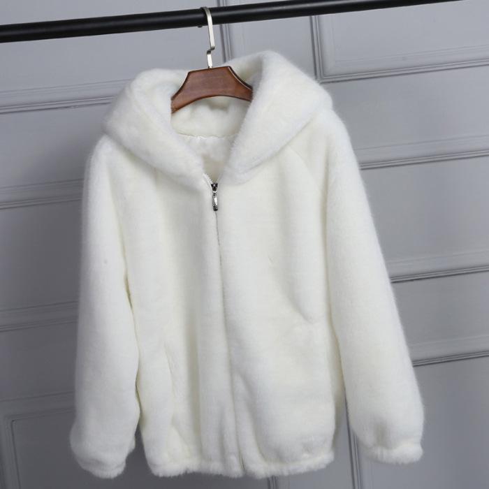Women's Petite Thickened Hooded Fluffy Jacket, Double-Sided Plush, Short Autumn/Winter 2025