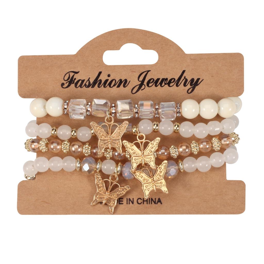 2025 Summer New Design 4Pcs/Set Fashion Butterfly Charm Bracelet Set Suitable For Women Crystal Beads Chain Bangle Female