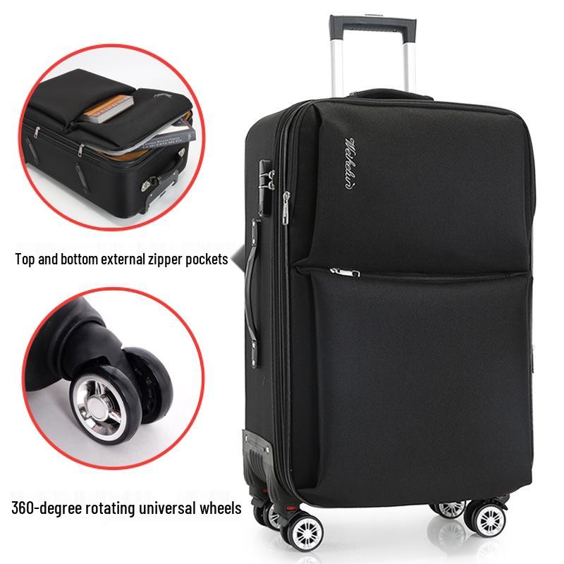 Trendiger großer Trolley-Koffer aus Oxford-Gewebe mit Zahlenschloss - Unisex Canvas und Leder, Koreanischer Stil