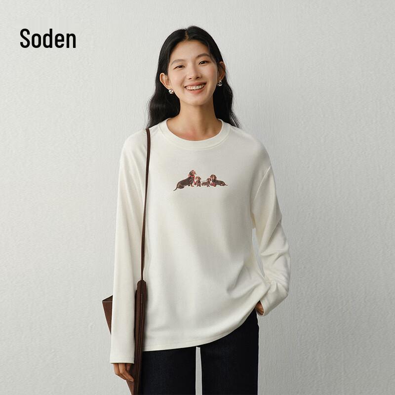 WHIteALLUSION Women s Classic Fun Print Drop-Shoulder Long Sleeve T-Shirt M