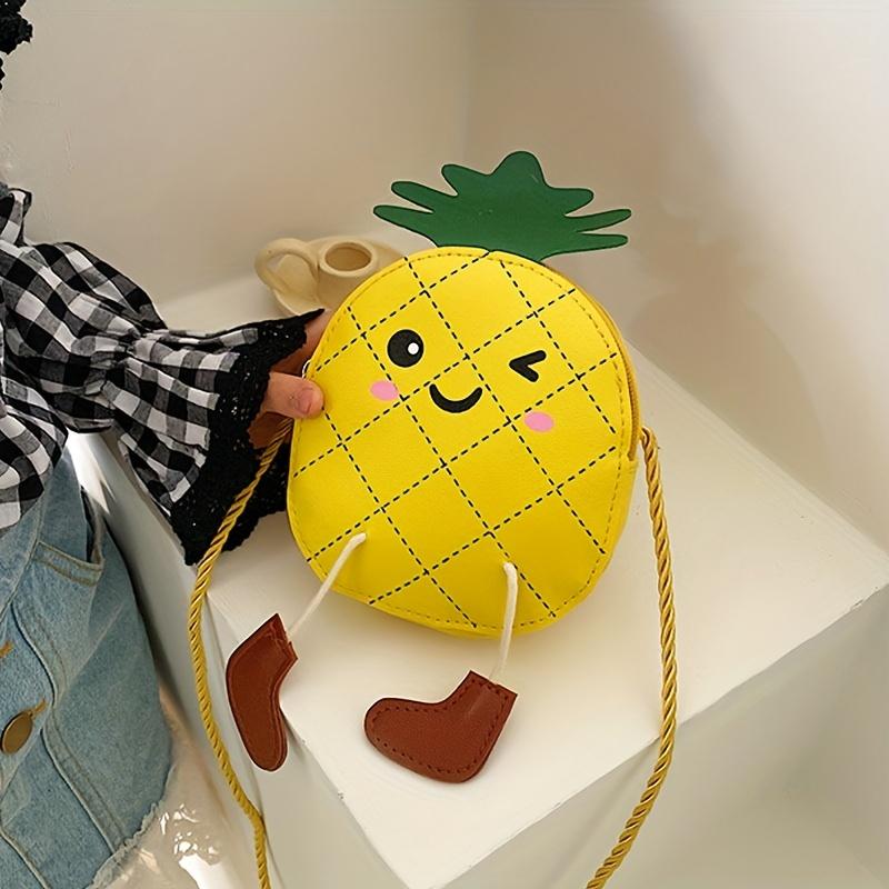 Cute Pineapple-Shaped Mini Shoulder Bag Fashionable Faux Leather Crossbody with Zipper Closure, Trendy Cartoon Design Small Crossbody Bag