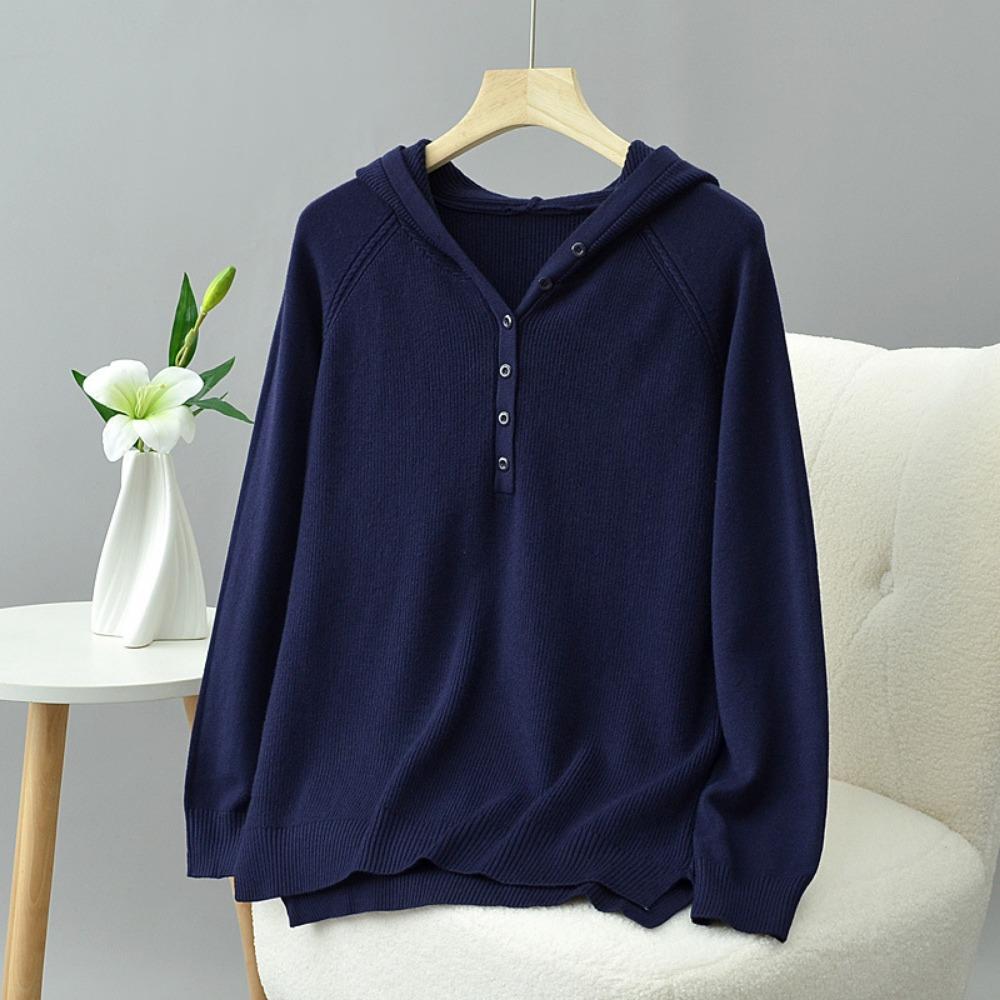 Women's Solid Color Hooded Knitwear Pullover Sweater Loose Fit Thin Spring Reduction Fashion