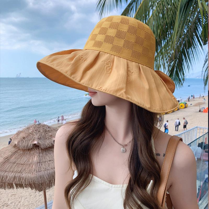 Summer New Hat Femininity Bow Colored Glue Sun Protection Visor Big Edge UV Protection Bucket Hat