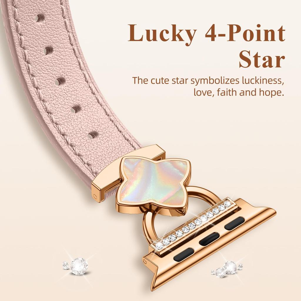 Watch Band For Apple Watch Series 10 Ultra 8 9 8 7 SE 6 5 4 3 2 1 46mm 49mm 45mm 44mm Four-Pointed Star Adjustable Genuine Cow Leather Strap