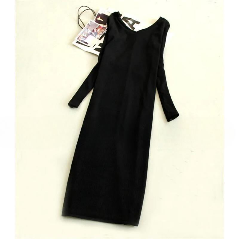 Women's Stretchy Knitting Sweater Dress Autumn Winter V-neck Ruched Long Sleeve Skinny Split Pencil Dress Red Navy Blue Gray