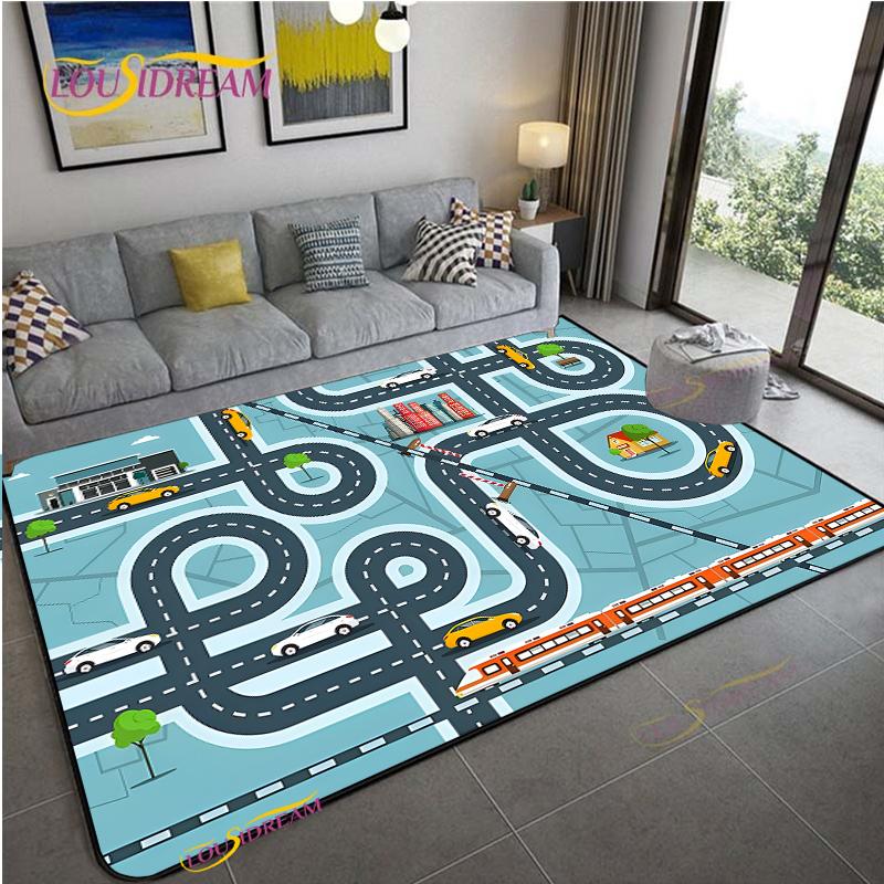 Alfombra Road Traffic Rout Map Carpet Living Room Sofa Coffee Table Bedroom Rugs Kitchen Kid Play Anti-slip Floor Mat Home Decor