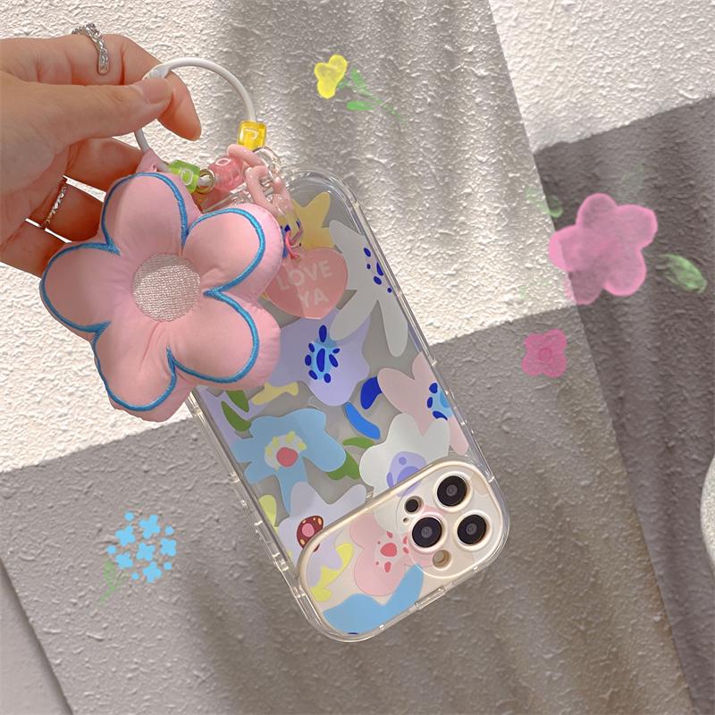 Ins Korean Cute Plating Flower 3d Puff Floral Pendant Phone Case For Iphone 14 13 12 11 Pro Max Xr Shockproof Soft Cover Funda