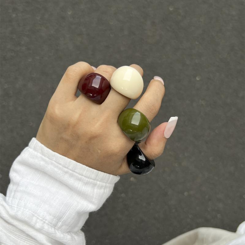 Ins Style Vintage Irregular Transparent Colored Resin Ring New Trend Boho Geometric Finger Rings Aesthetic Jewelry Accessories