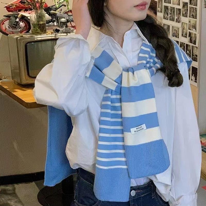 Women's Shawl Knitted Striped Shawl Cross Shawl Blouse Shoulders Fake Collar Cape Knotted Scarf For Women Outerwear