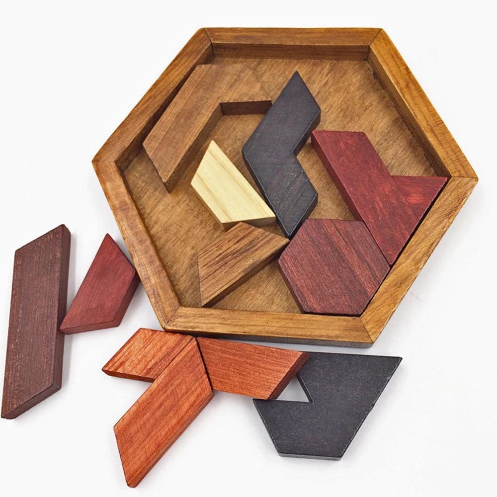 Puzzle Game Wooden Geometric Shape Educational Toys IQ Brain Teaser Puzzles Board Tangram Board