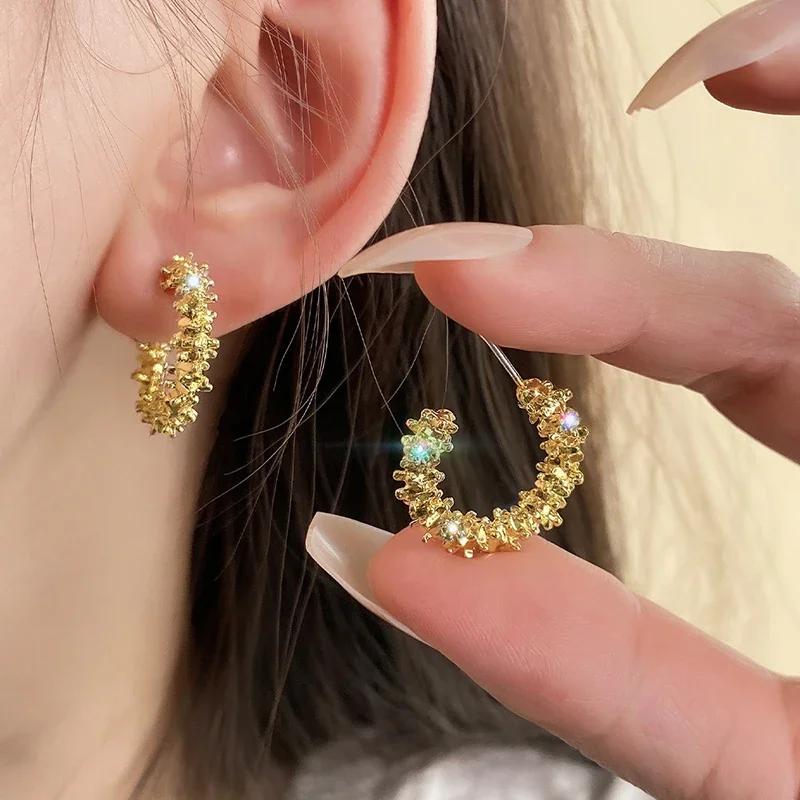 French vintage earring Breeze Blue with Enamel Oil Dropping Spiral Pattern Earrings for Women Party Birthday Custom Zircon Gift