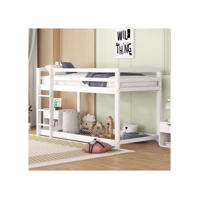 Lit Superposé - MUVOE - 90x200cm - Bois Massif - Blanc - 2 Places
