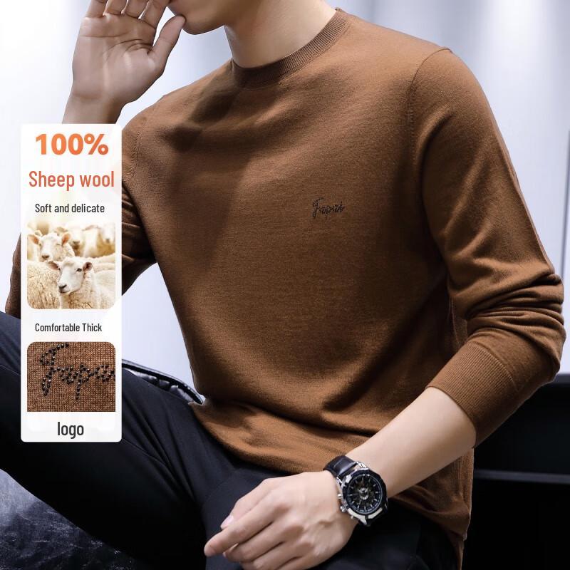 

FAPAI.EC Men s Round Neck 100% Wool Sweater XL