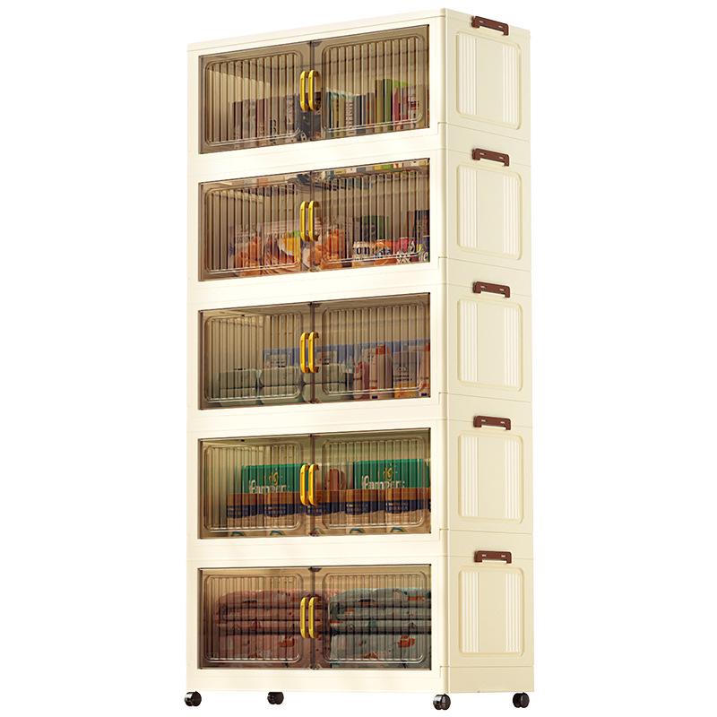 40-60cm Wide Transparent Foldable Double Door Floor Storage Cabinet with Multiple Layers