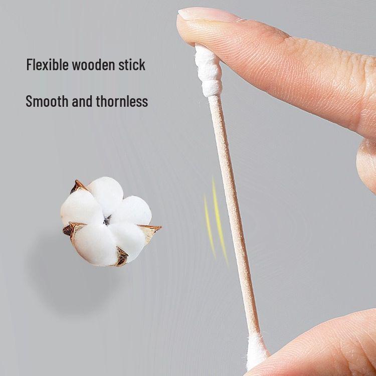 Wooden Cotton Swabs: Double-Ended for Ear Cleaning & Makeup, Disposable, Household Use
