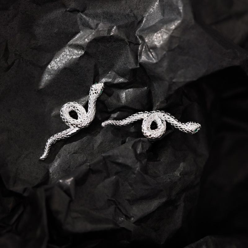 Silver-Plated Snake Stud Earrings for Women - European & American Fashion