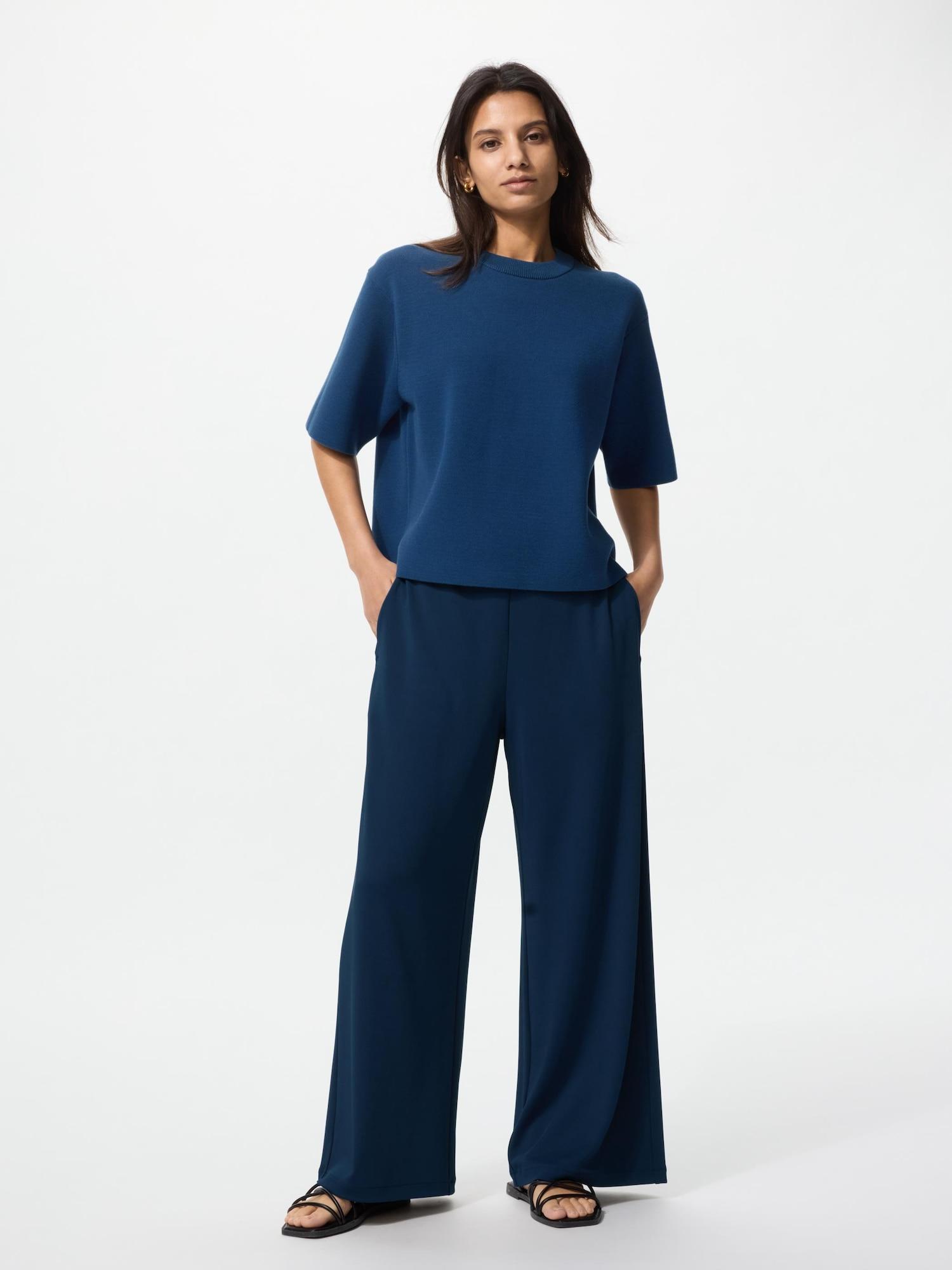 

Uniqlo Японский крепированный трикотаж Прямые брюки Короткая длина 68 BLUE/3XL