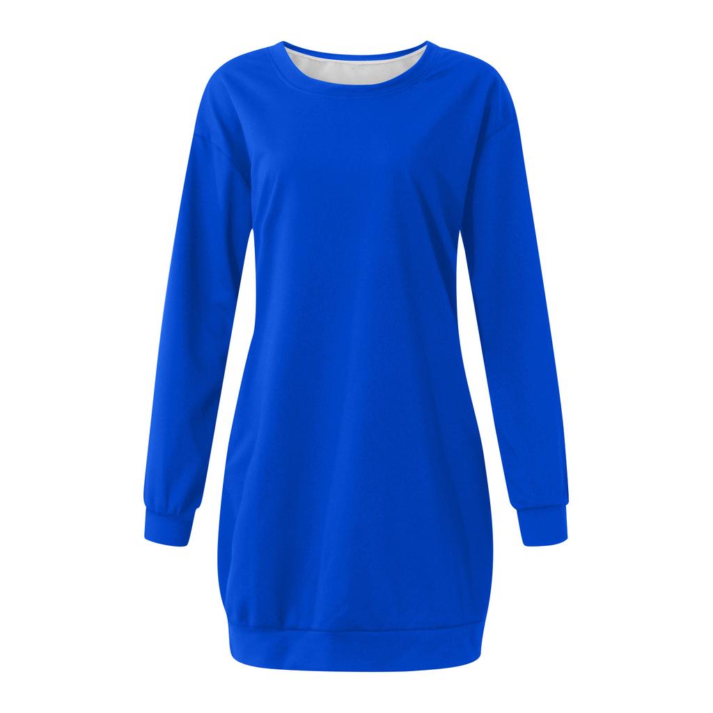 Vestito Casual da Donna a Maniche Lunghe con Girocollo e Tasche Multicolore